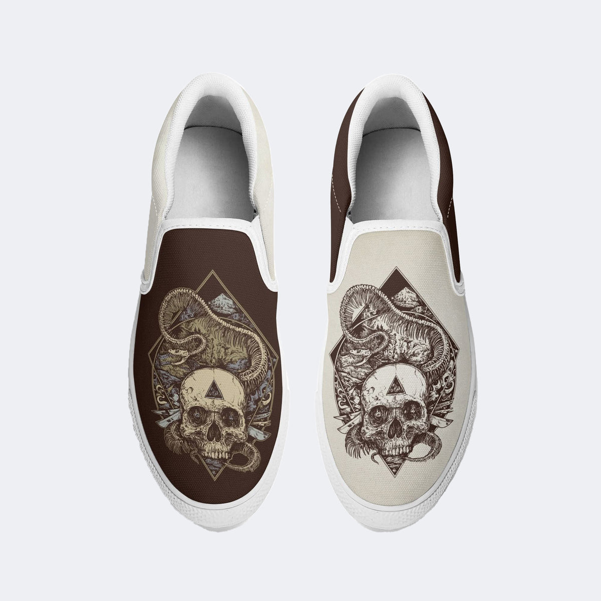 Unisex Horror Skull Print - Slip On Shoes