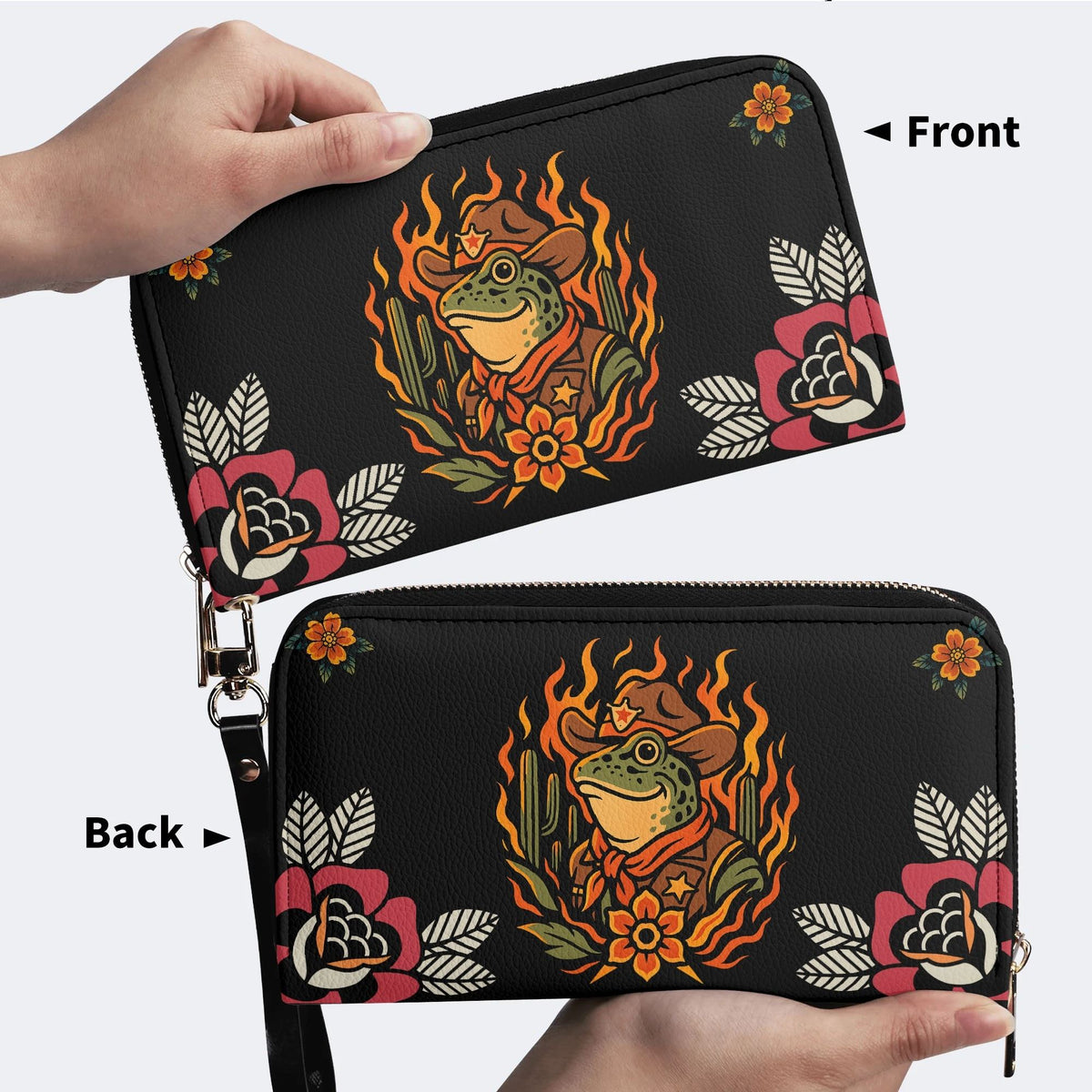 Flame Cowboy Frog Print - Leather Wallet