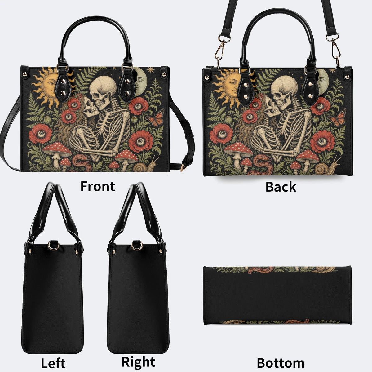 Mushroom Skeleton Lovers Print Handbag Factory Direct Sales