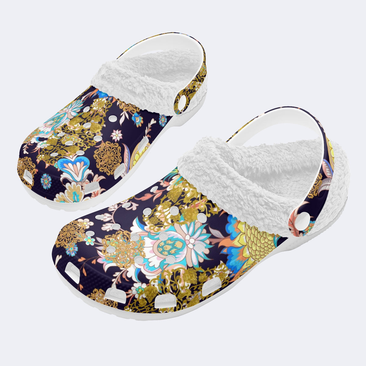 Unisex Flowers Print - Fur Lined Slippers/Sandals