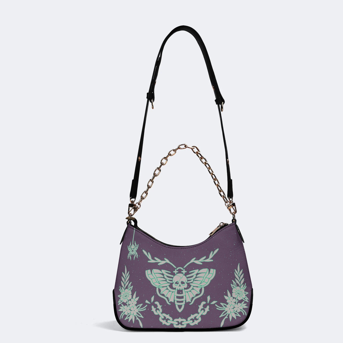 Classic Death Moth Vintage Print - Leather Crossbody Bag