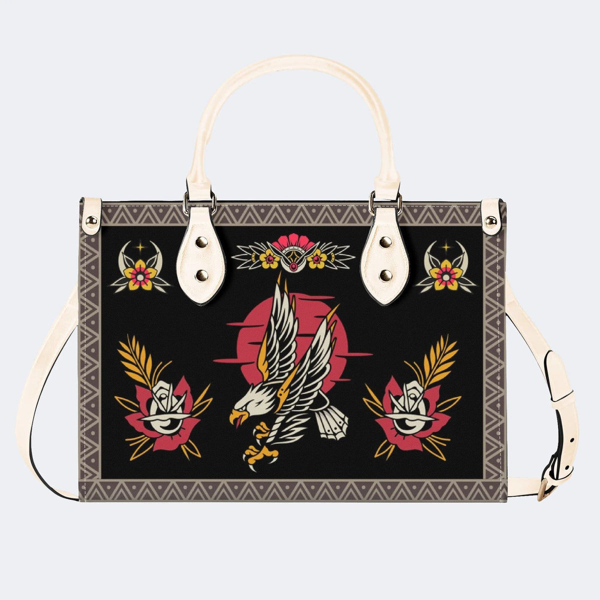 Vintage Eagle Print - Leather Handbag