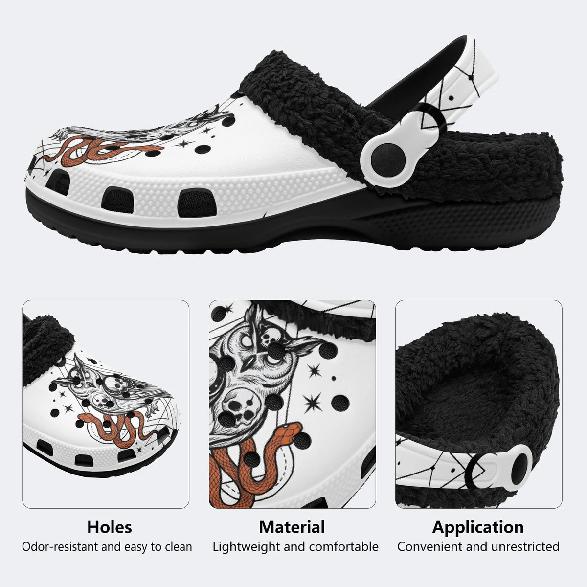 Gothic Owl Snake Skull Occult - Fur Lined Slippers/Sandals
