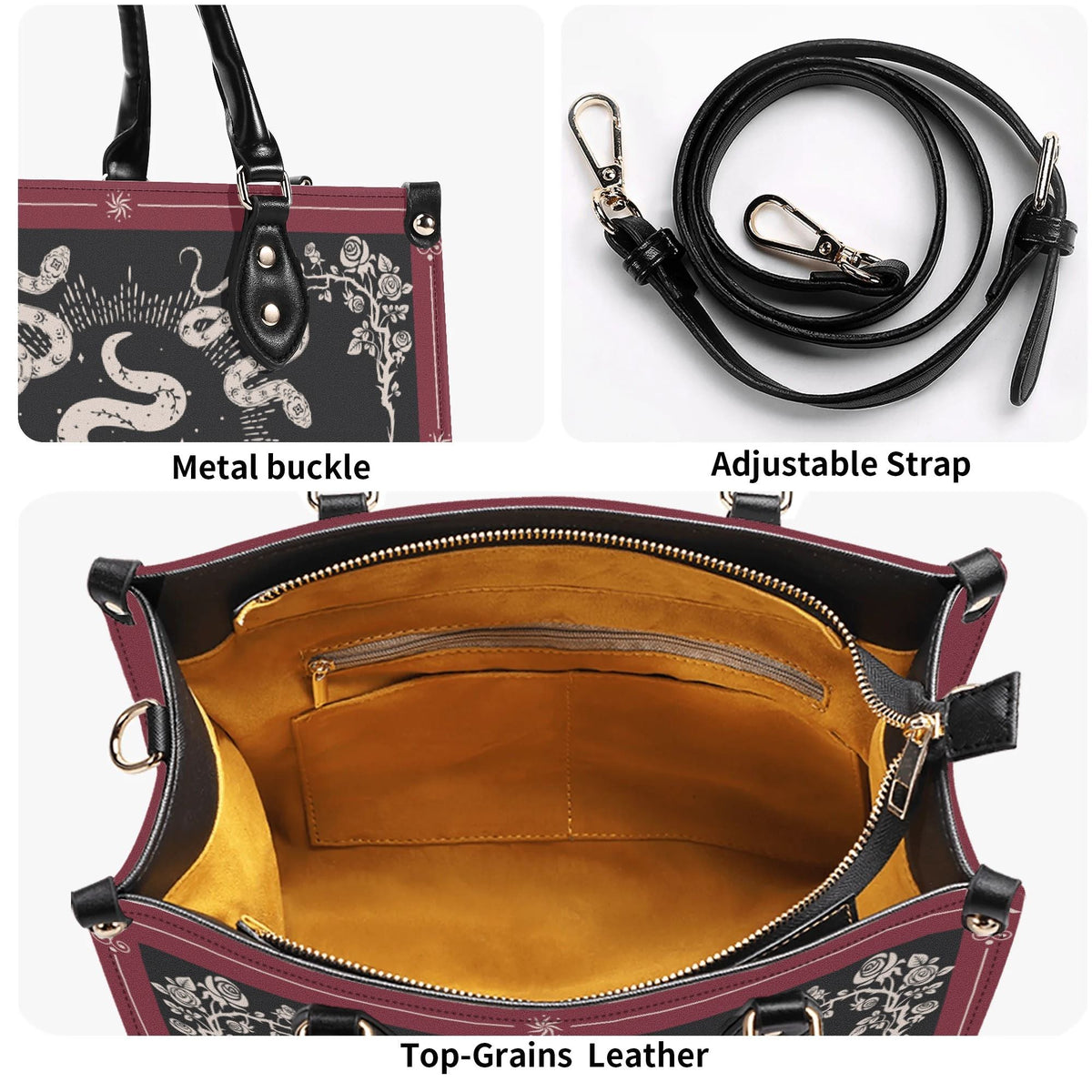 Inscribed Viper Print - Leather Handbag