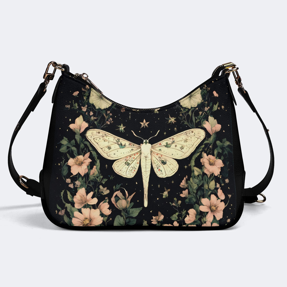 Moth In The Flower Bush - Leather Crossbody Bag