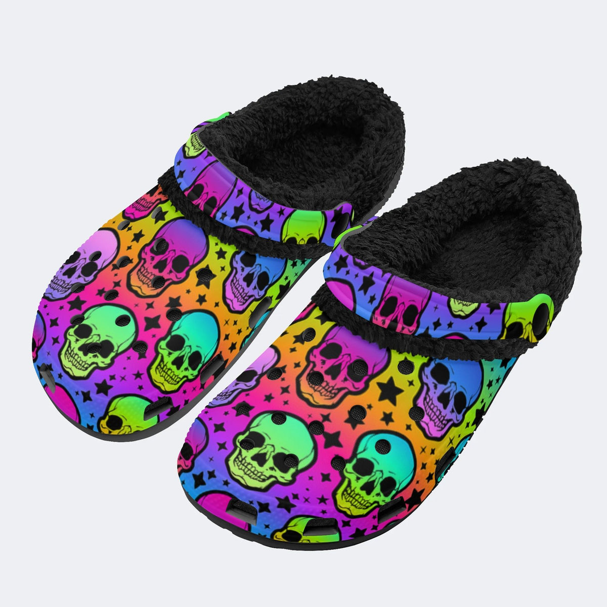 Bright Skulls&Stars Print- Fur Lined Slippers/Sandals