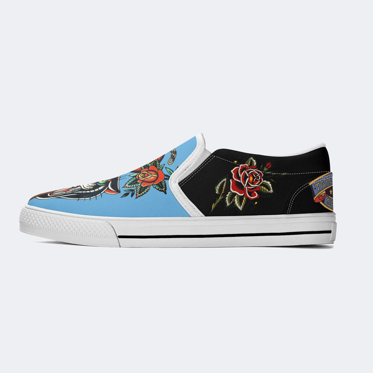 Black Panther And Sword Print - Slip On Shoes