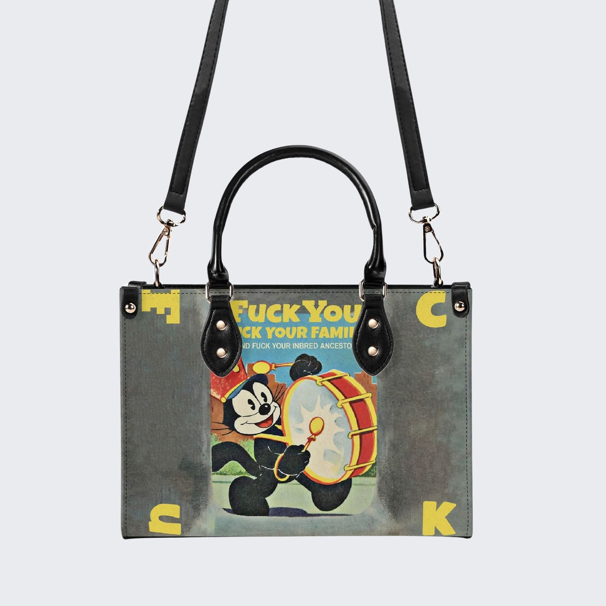 Cat Playing Drums - Leather Handbag