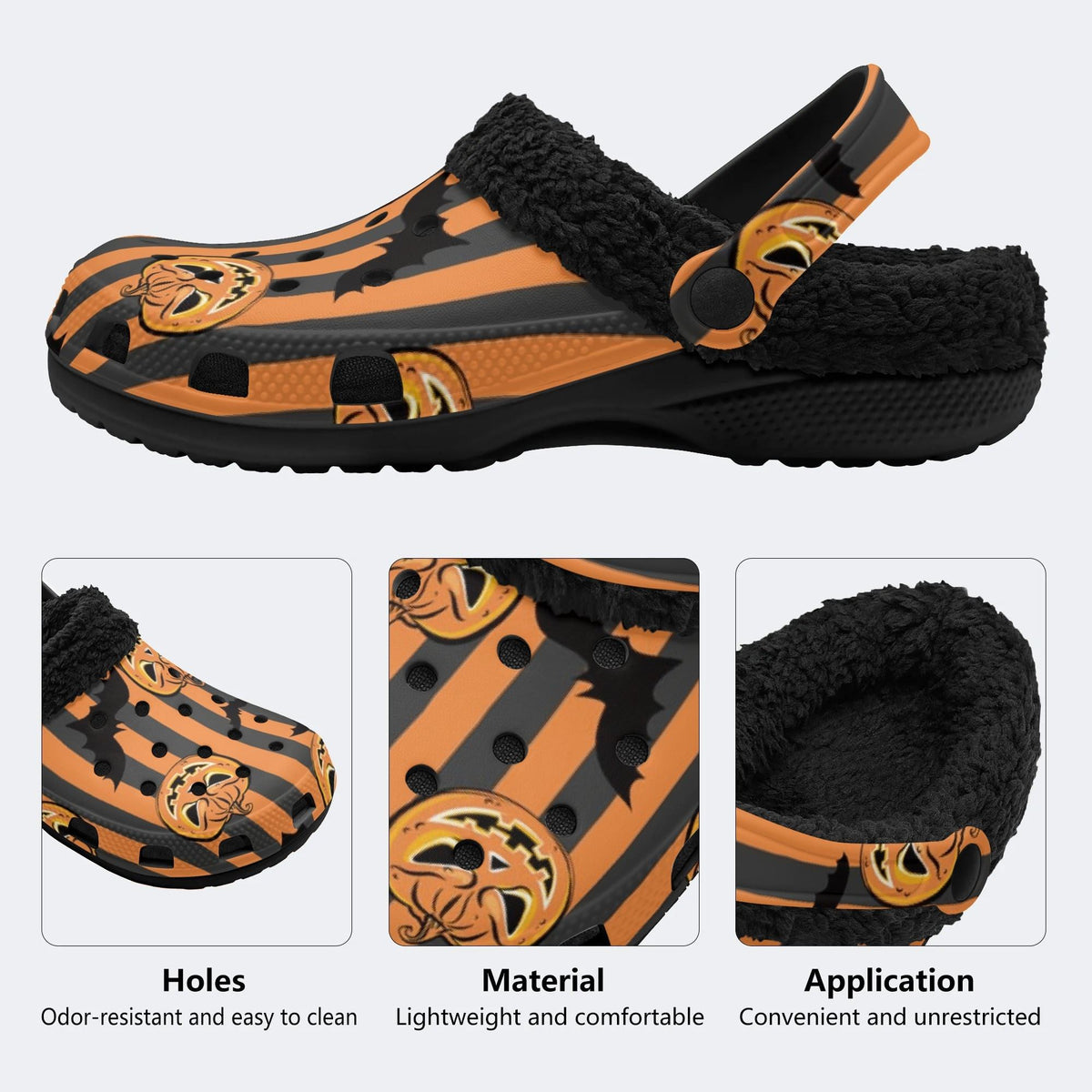 Gothic Halloween Stripes - Fur Lined Slippers/Sandals