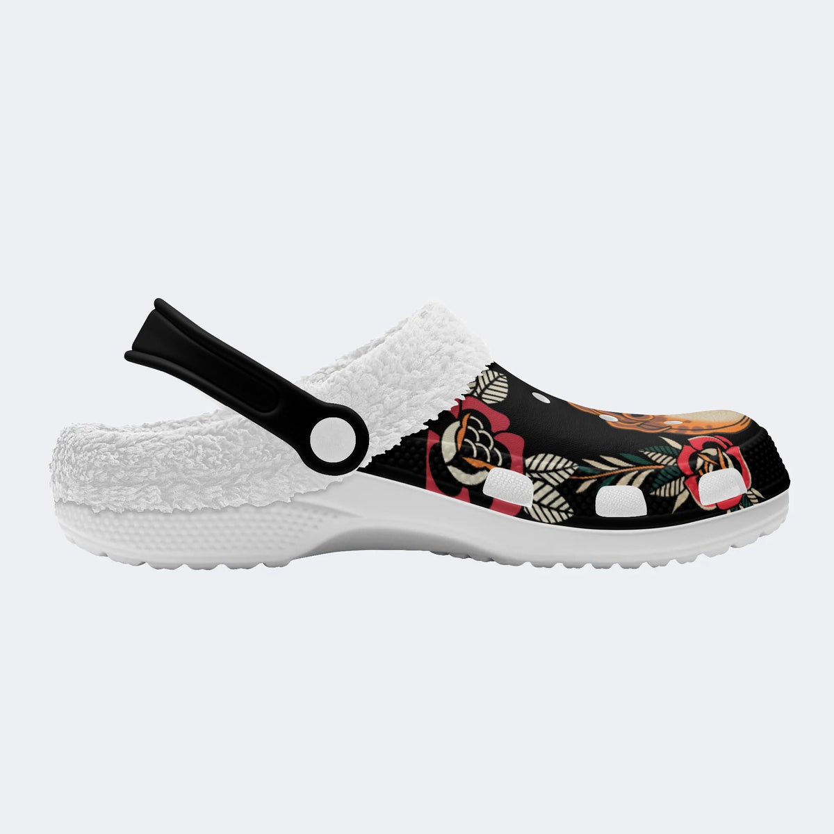 Japanese Mask Print - Fur Lined Slippers/Sandals