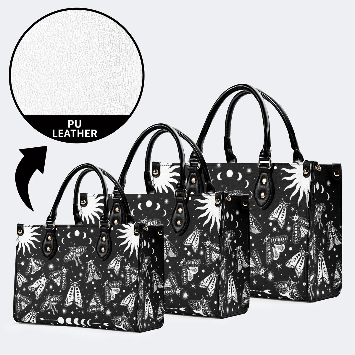 Vintage Dark Moth Print - Leather Handbag