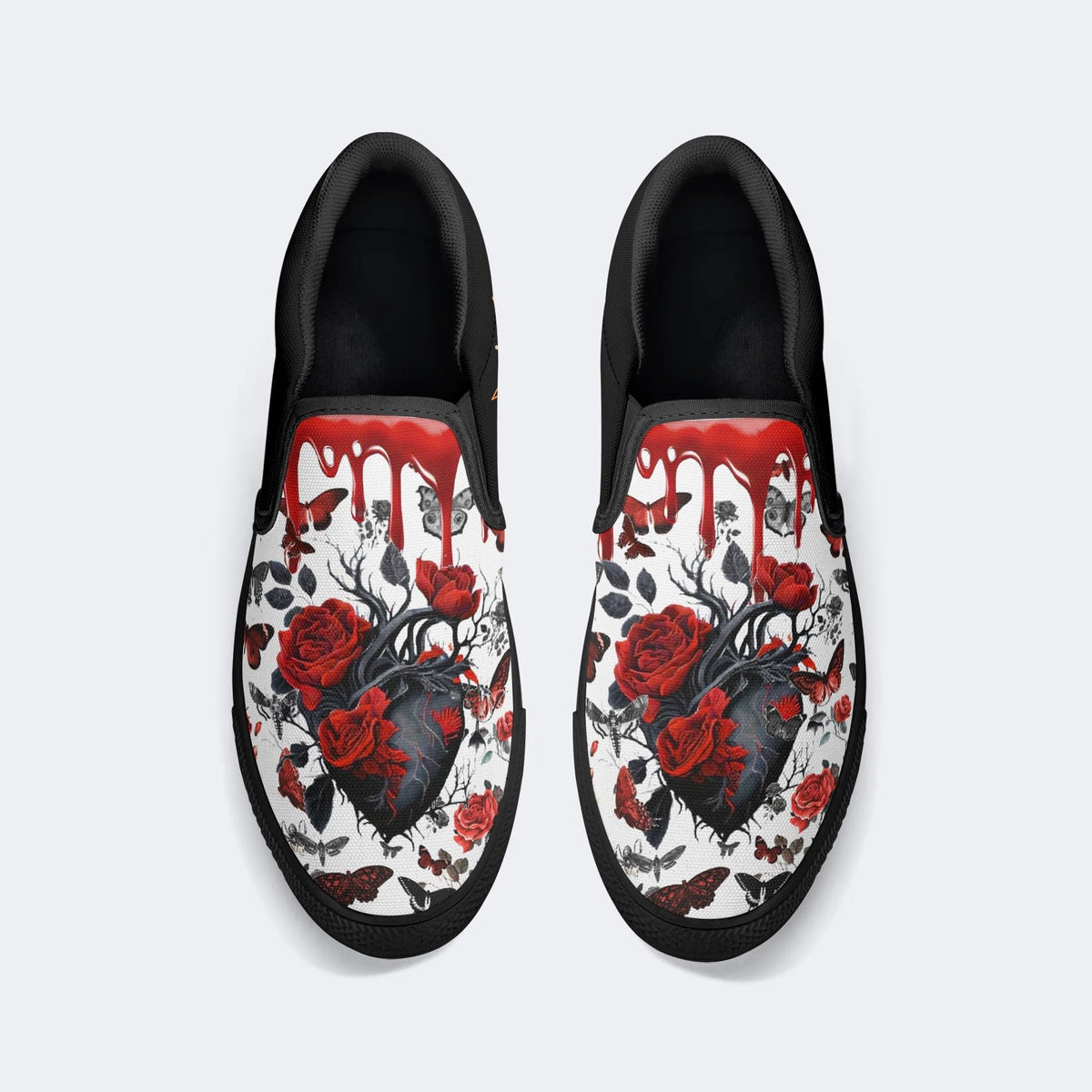 Heart Rose Butterfly Print - Slip On Shoes
