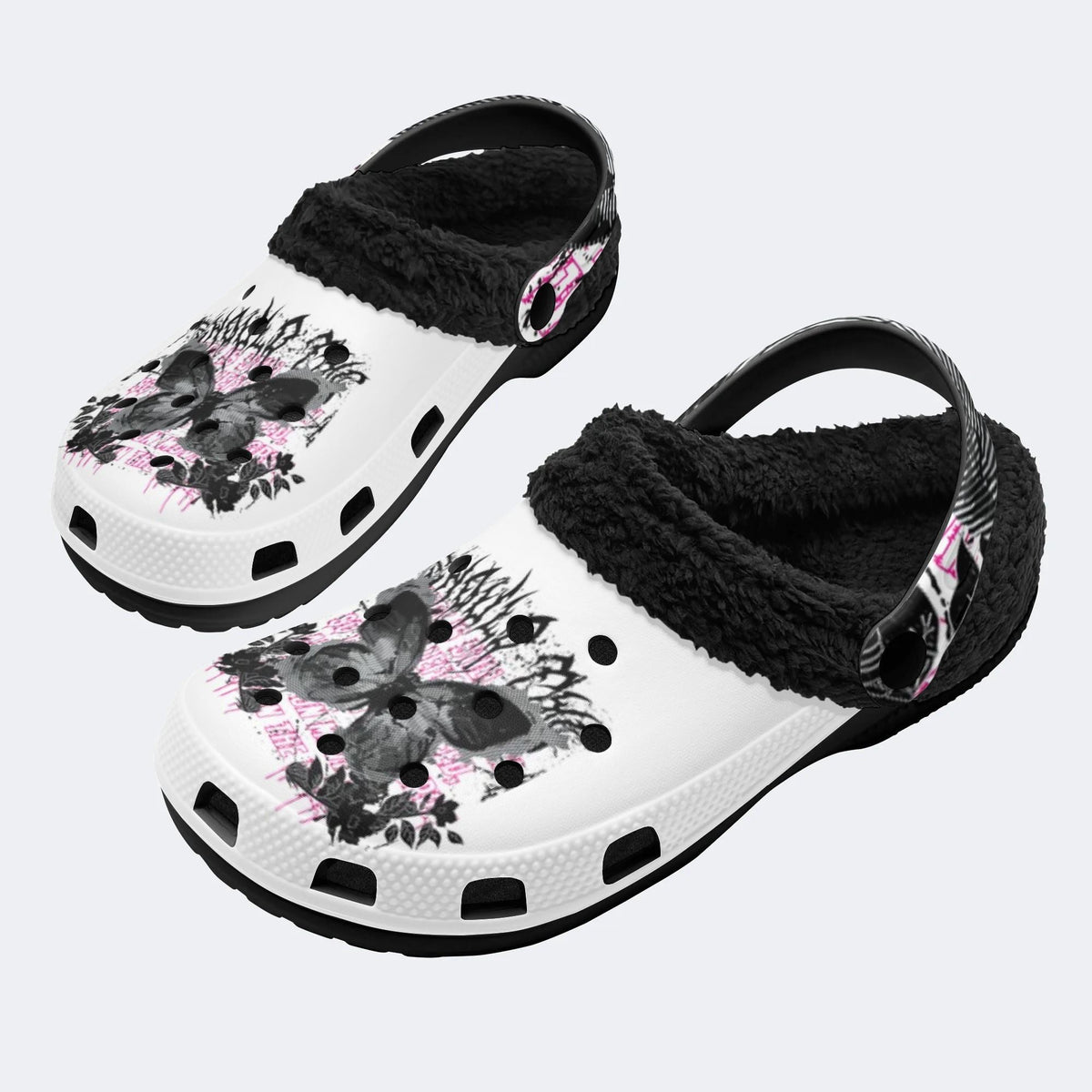 Gothic Dark Butterfly - Fur Lined Slippers/Sandals