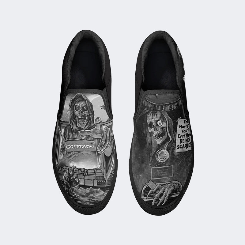 Vintage Horror Graphic Print - Slip On Shoes