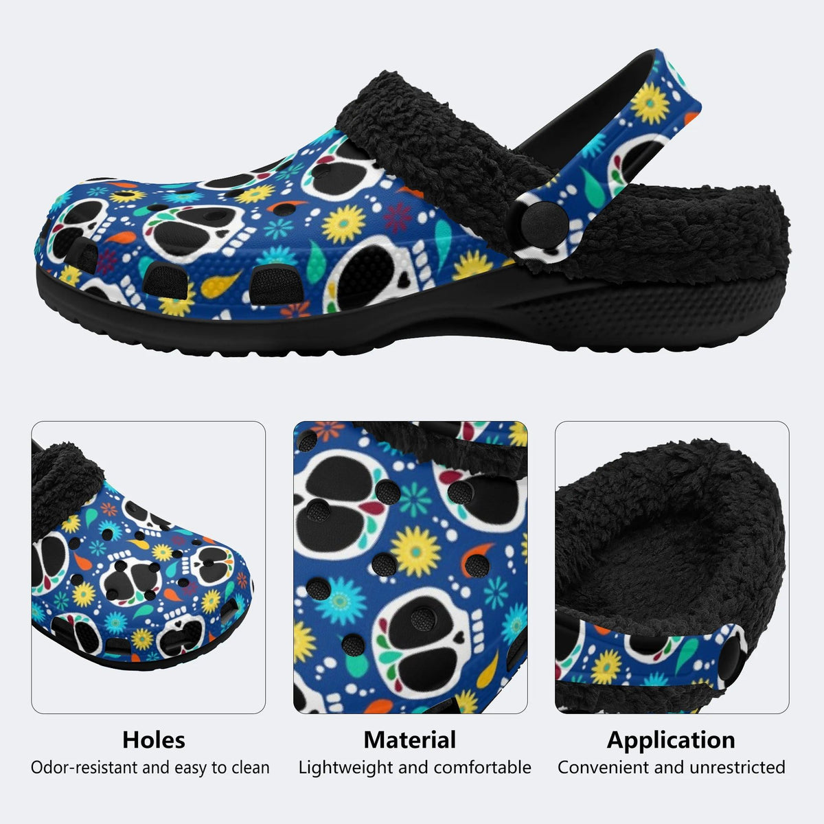 Fiesta Sugar Skull - Fur Lined Slippers/Sandals