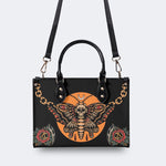 Old School Death Moth Vintage Print - Leather Handbag