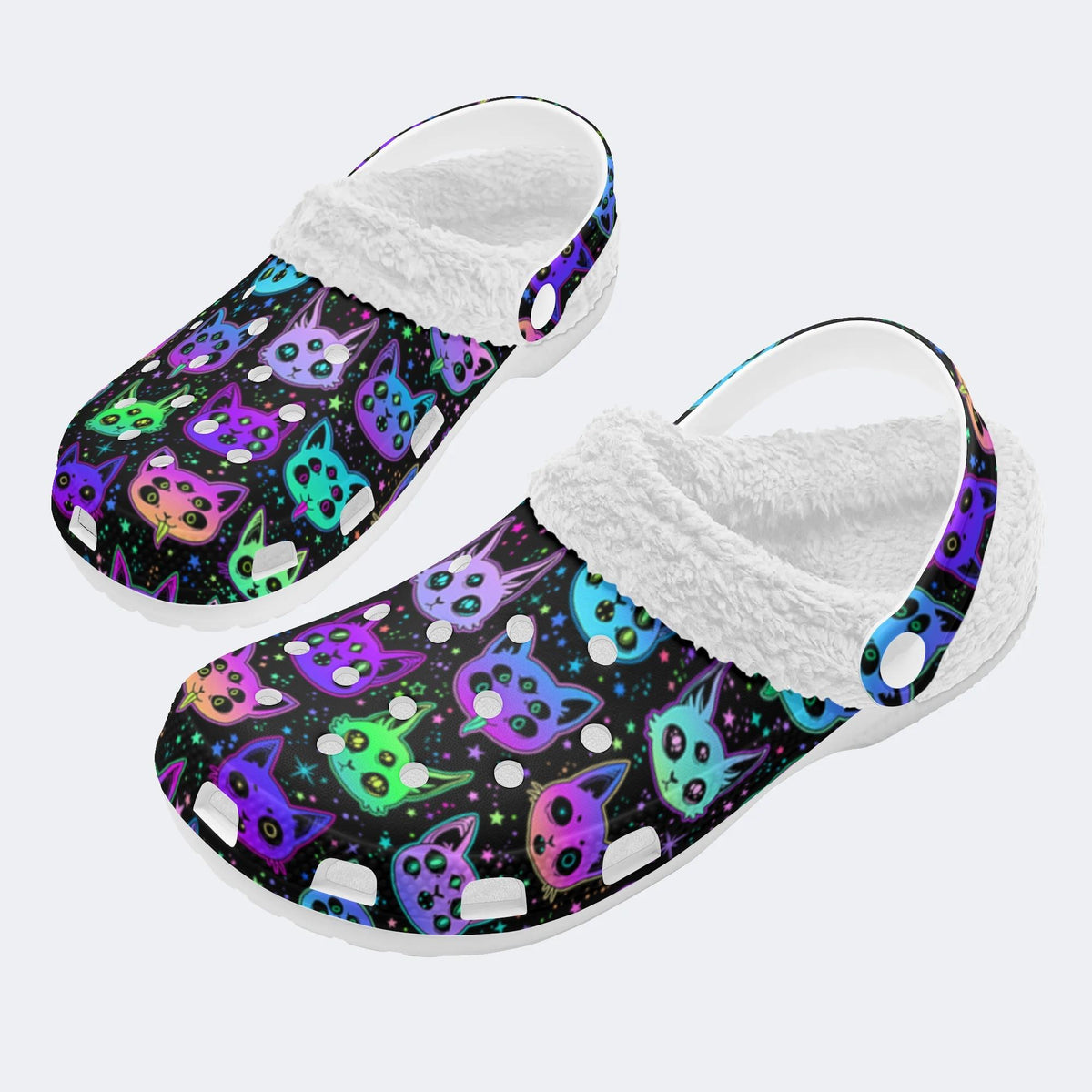 Cute Cartoon Witchcraft Cat Print- Fur Lined Slippers/Sandals