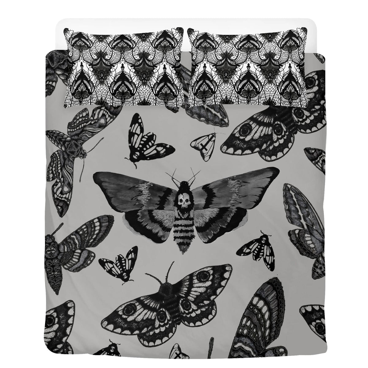 Dark Death Moth Print - Three Piece Bedding Set