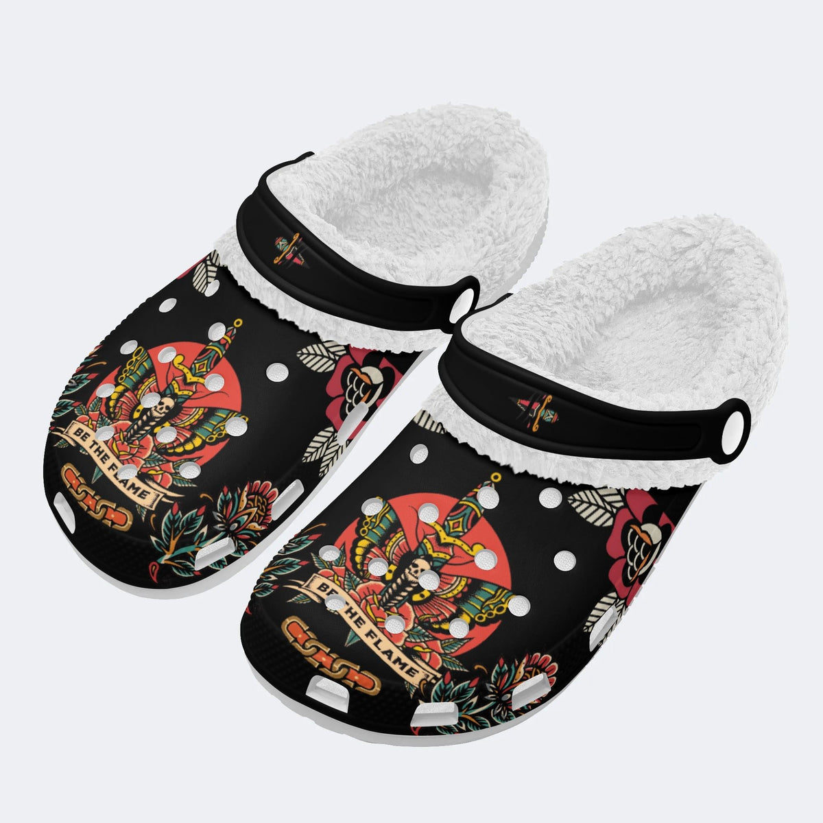 Be The Flame Death Moth Print - Fur Lined Slippers/Sandals