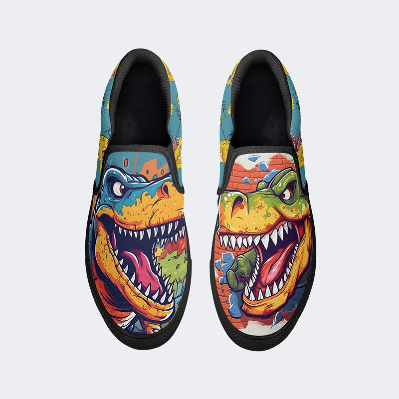 Unisex Dinosaur Print - Slip On Shoes