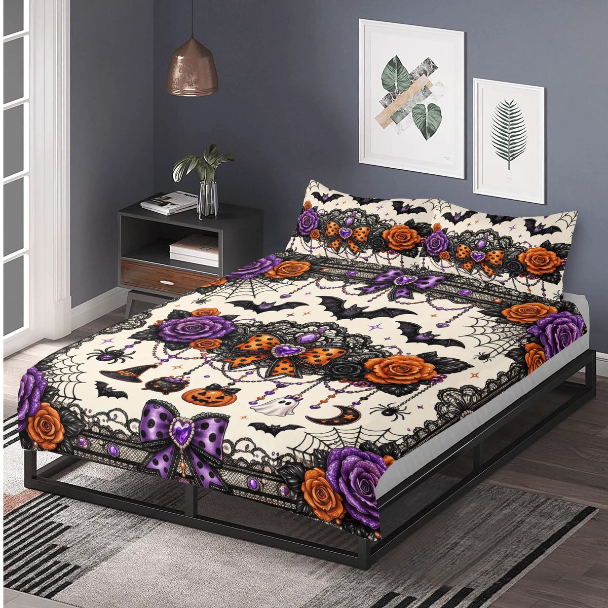 Lace Halloween Gothic Print - Three Piece Bedding Set