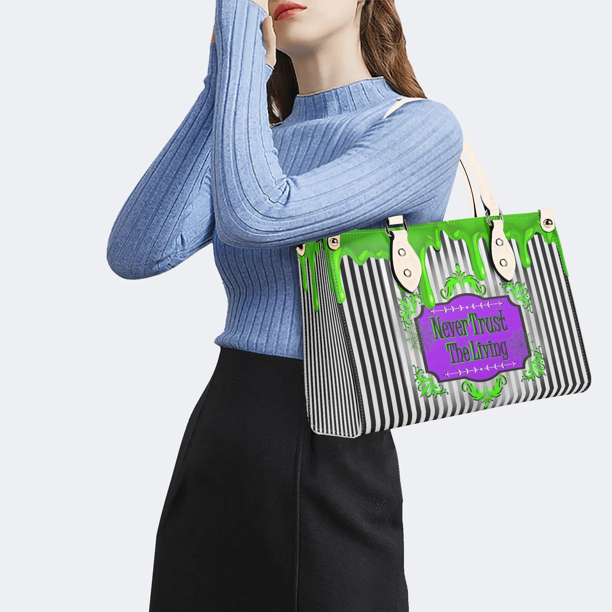 Classic Black And White Stripes - Leather Handbag