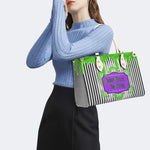Classic Black And White Stripes - Leather Handbag