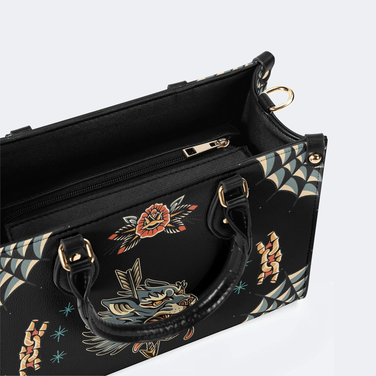 Wolf Vintage Print - Leather Handbag