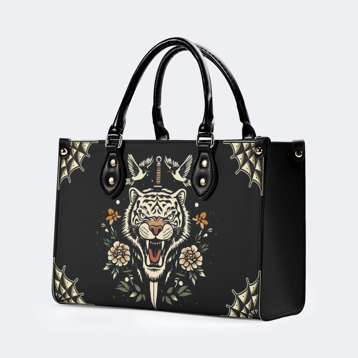 Vintage Tiger Art Print - Leather Handbag