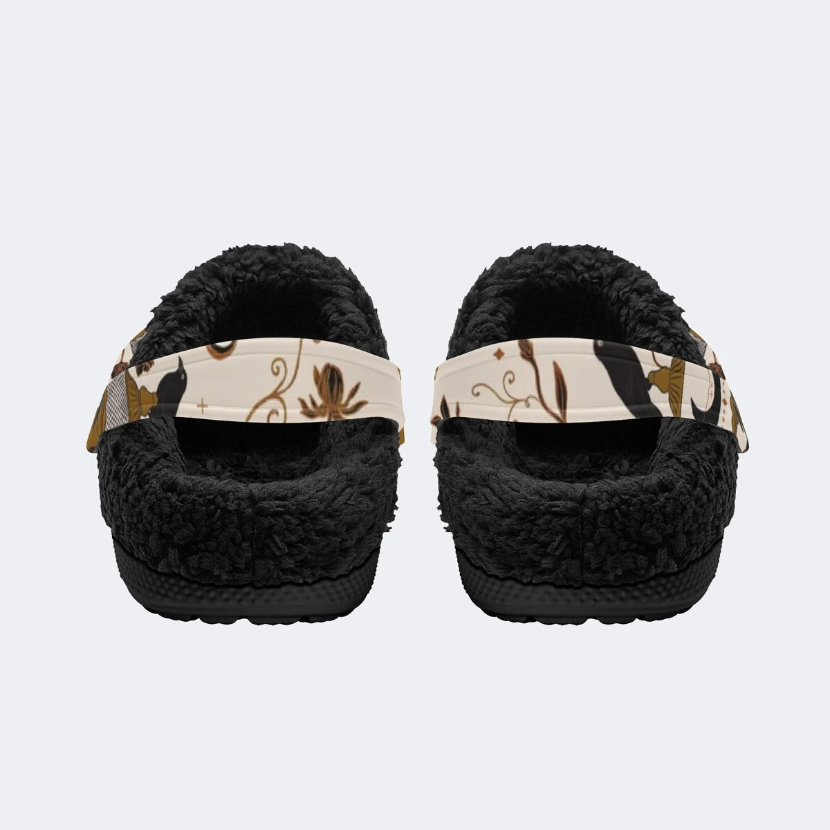 Spooky Fall Raven‑Fur Lined Slippers Sandals