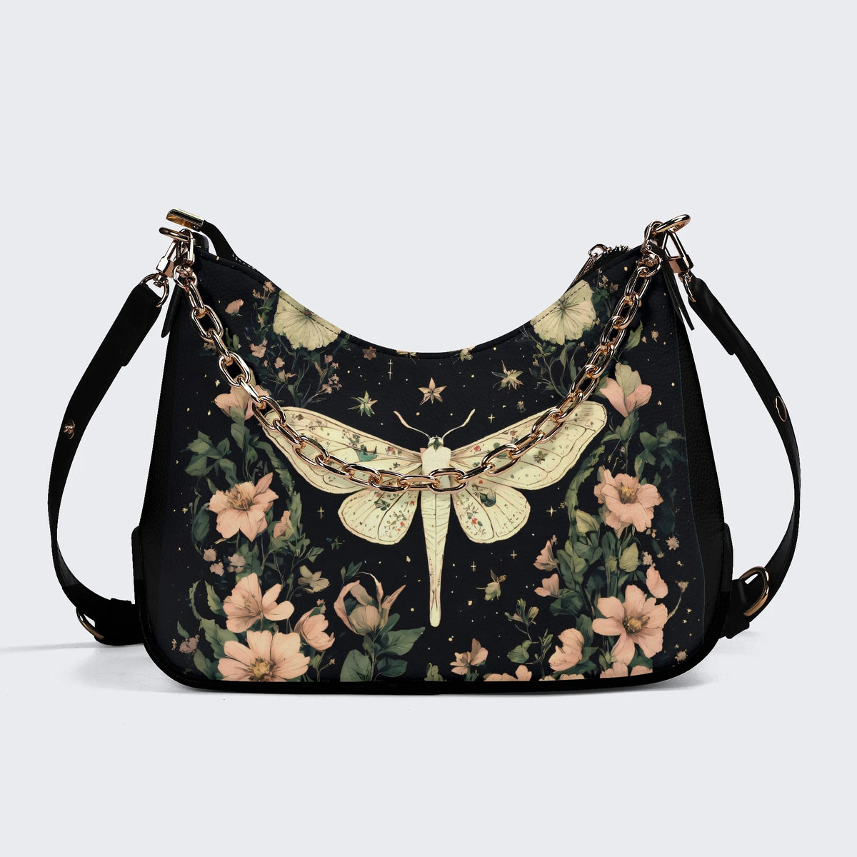 Moth In The Flower Bush - Leather Crossbody Bag