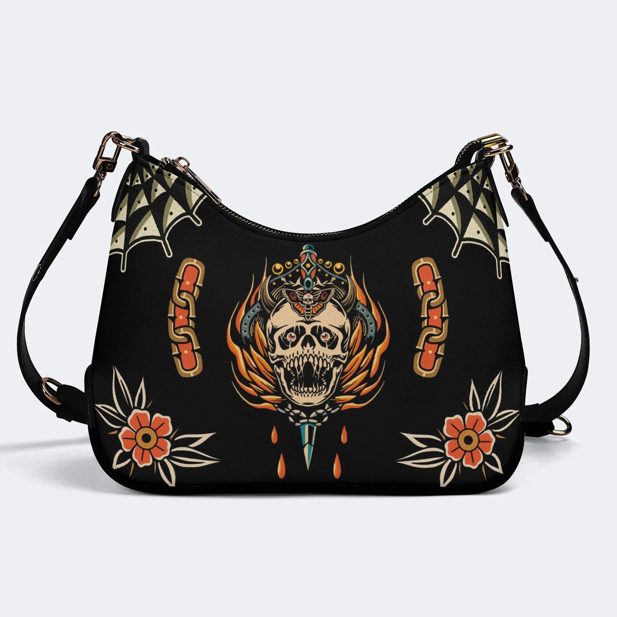 Death Moth&Skeleton Print - Leather Crossbody Bag