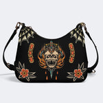 Death Moth&Skeleton Print - Leather Crossbody Bag