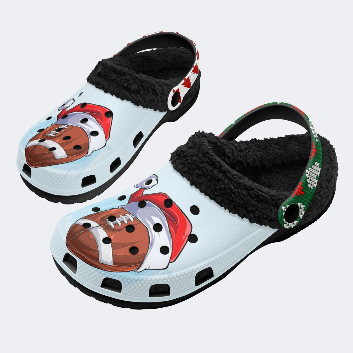 Santa Hat Football Print - Fur Lined Slippers/Sandals