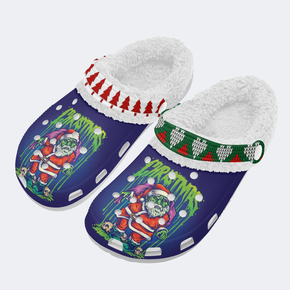 Christmas Zombie Santa Claus Print - Fur Lined Slippers/Sandals