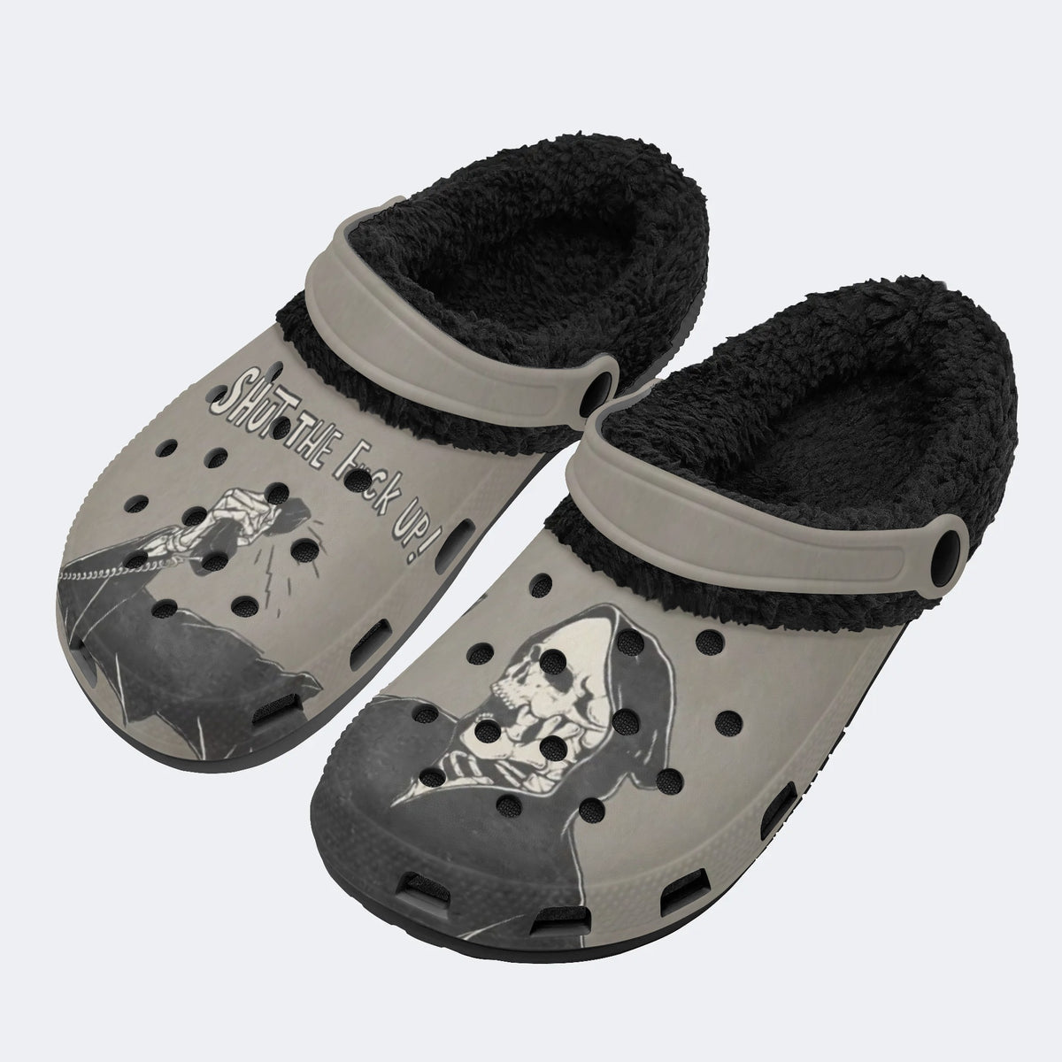 Unisex Skull Print - Fur Lined Slippers