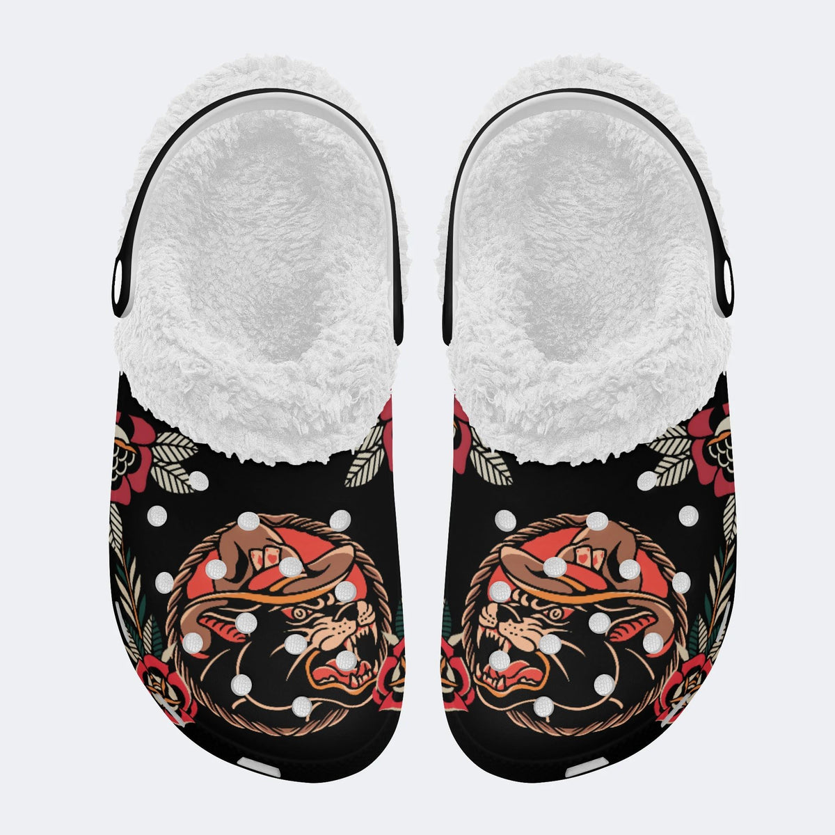 Cowboy Panther Print - Fur Lined Slippers/Sandals