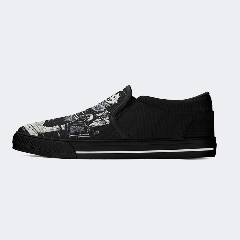 Unisex Retro Tattooed Girl Graveyard Skull Punk Print - Slip On Shoes