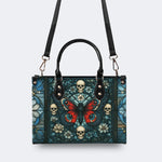 Vintage Moth And Skull Print - Leather Handbag