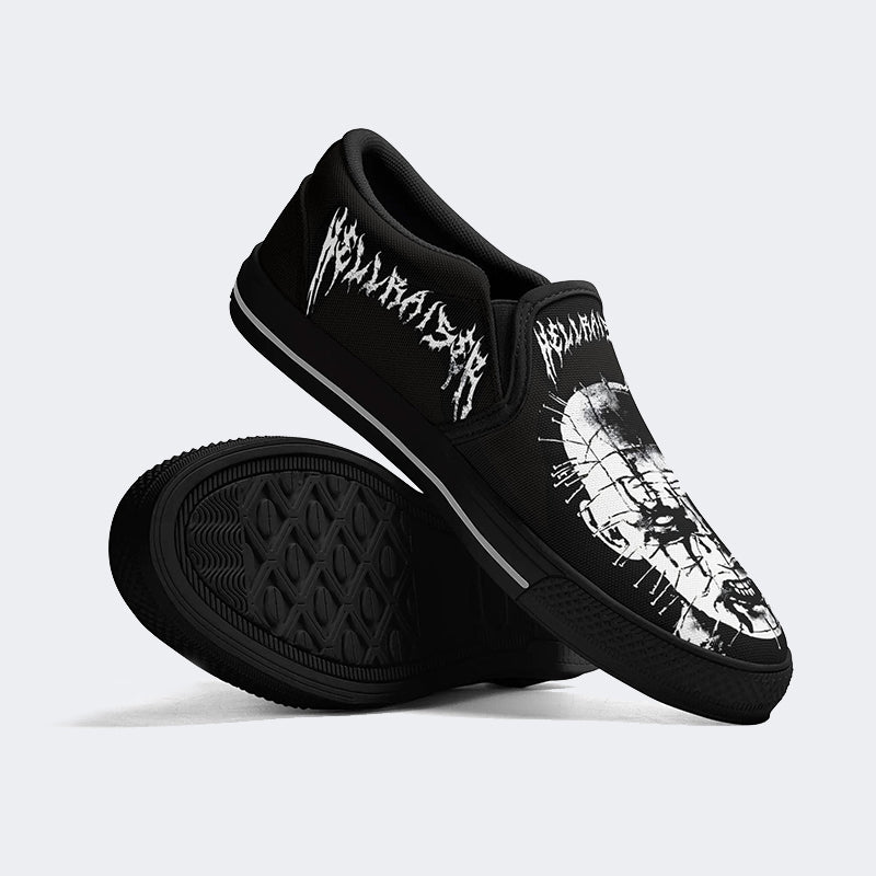 Unisex Black Metal Pinhead Print - Slip On Shoes