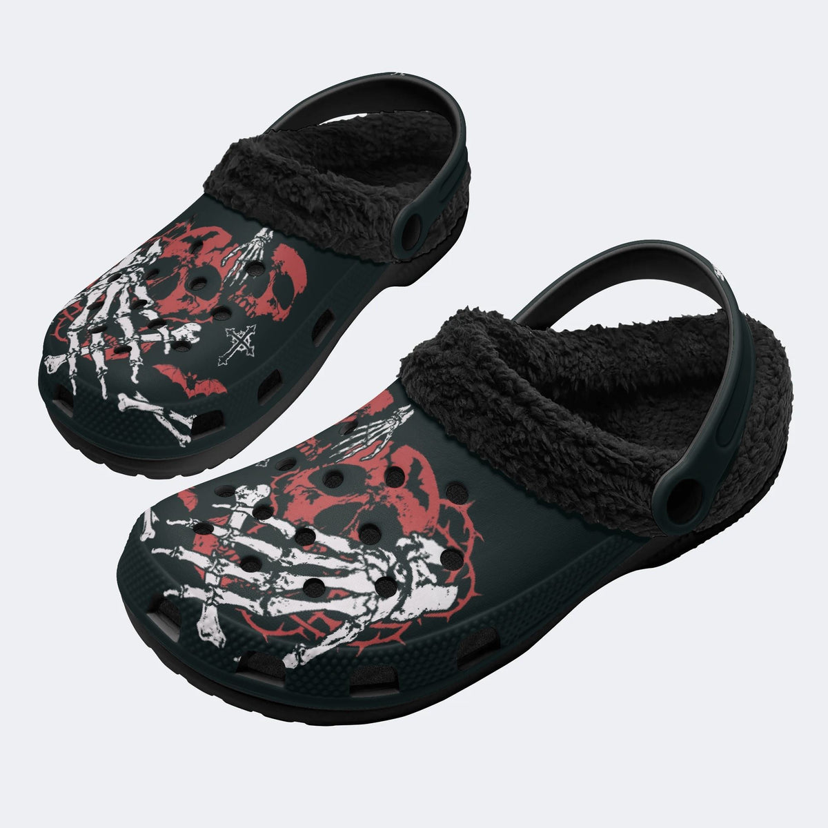 Skeleton Hand Skull Cross - Fur Lined Slippers/Sandals