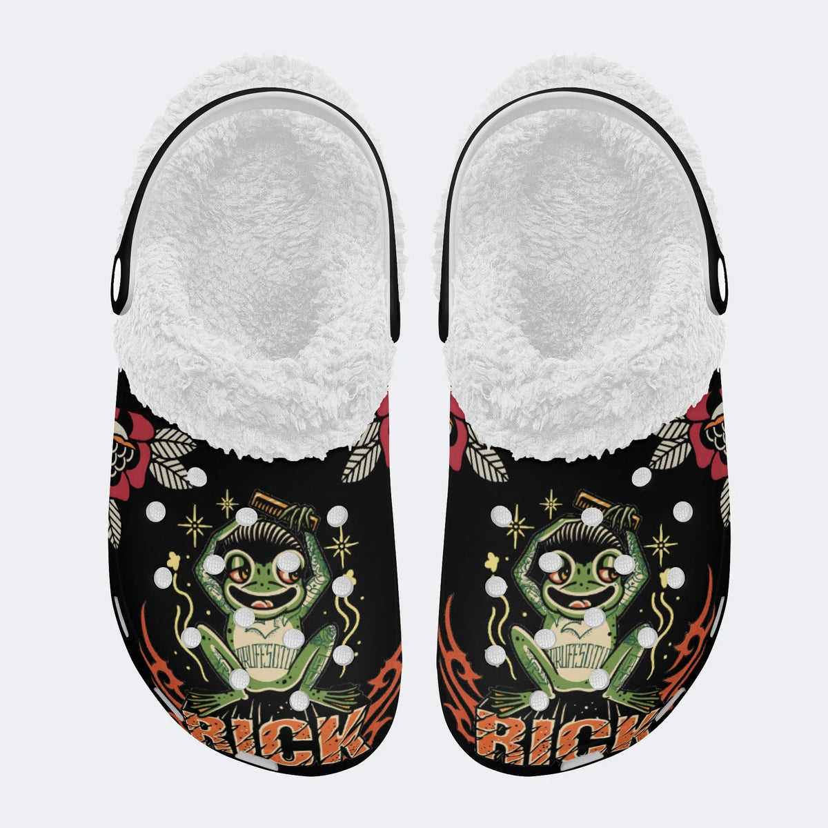 Rick Frog Print - Fur Lined Slippers/Sandals