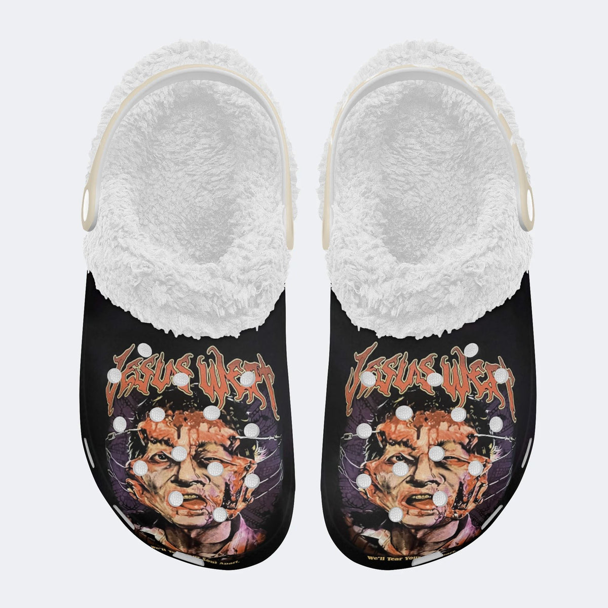 Jesus Wept Retro Print - Fur Lined Slippers/Sandals