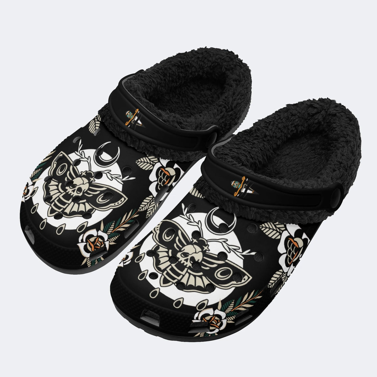 Death Moth Vintage Print - Fur Lined Slippers/Sandals