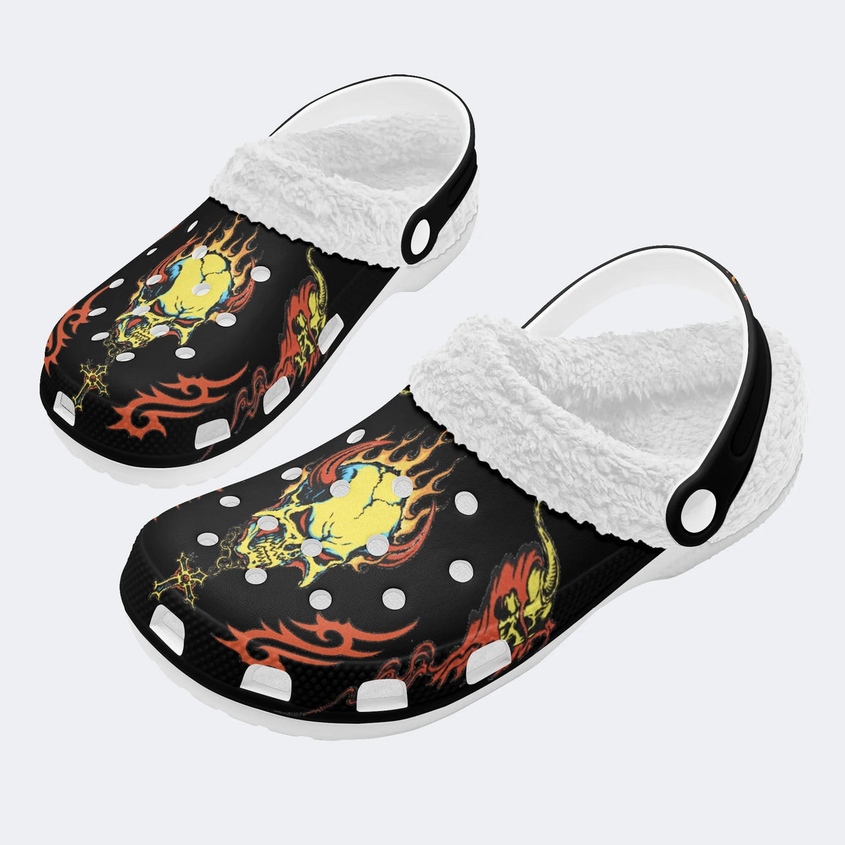 Horror Devil Print - Fur Lined Slippers/Sandals