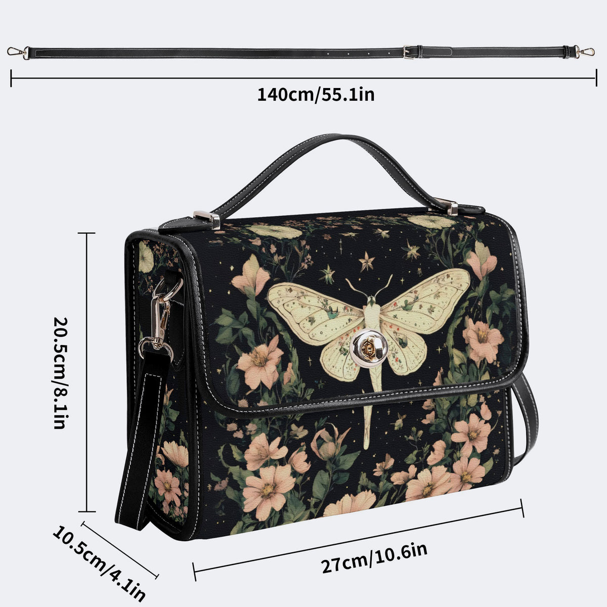 Moth In The Flower Bush - Leather Satchel Bag