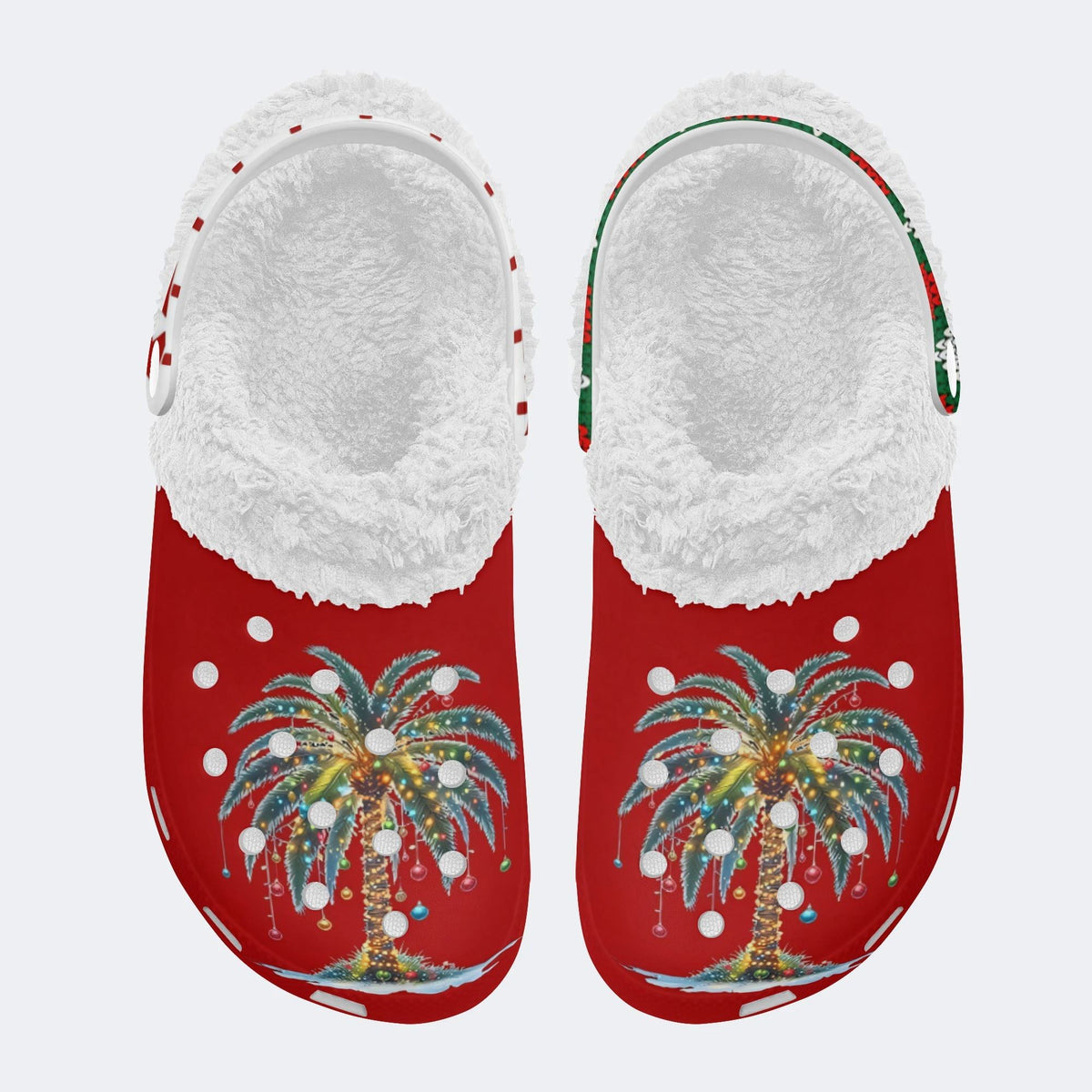 Beach Christmas Coconut Tree - Fur Lined Slippers/Sandals