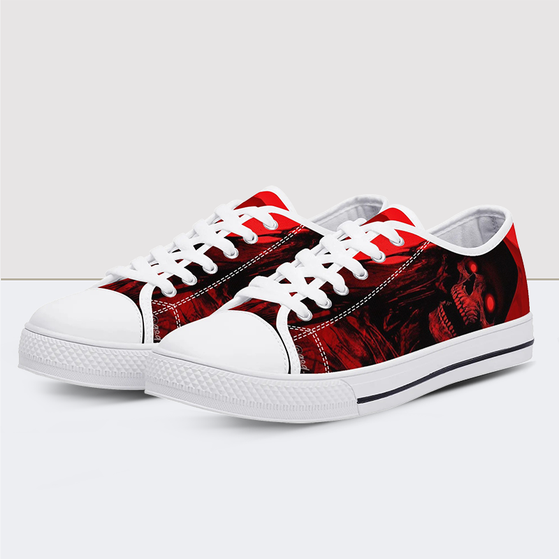 Red Darkness Skull Low Top Canvas Shoes