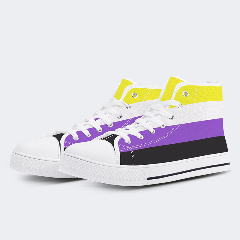 Nonbinary Pride Flag High Top Canvas Shoes