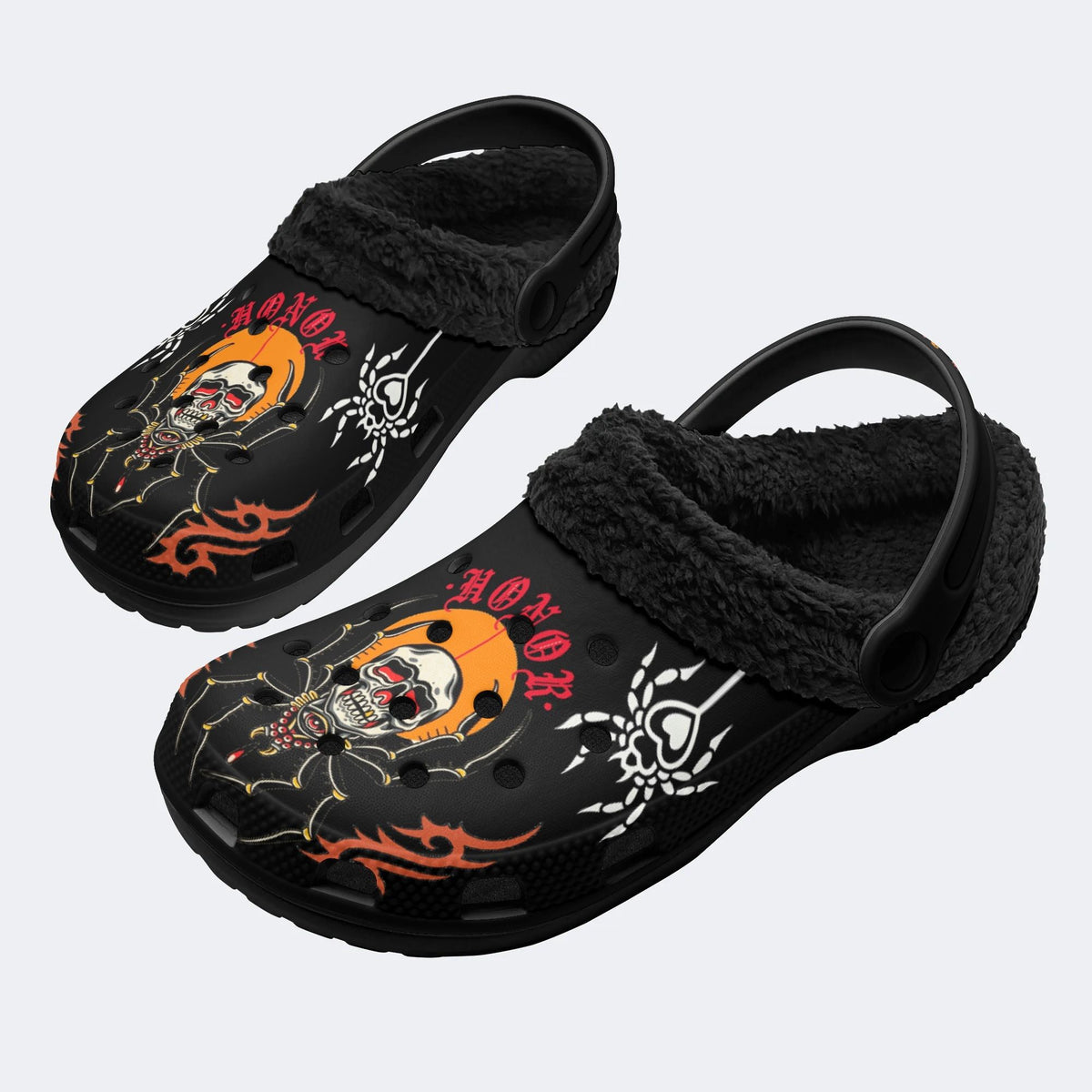 Skull Spider Print - Fur Lined Slippers/Sandals